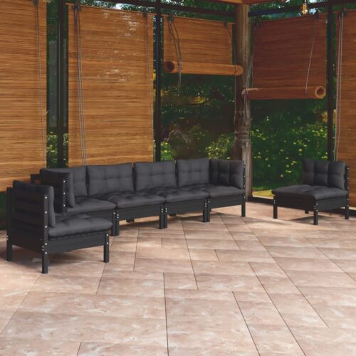 7-Piece Garden Lounge Set with Cushions Pine Wood Outdoor Patio Furniture - Image 2