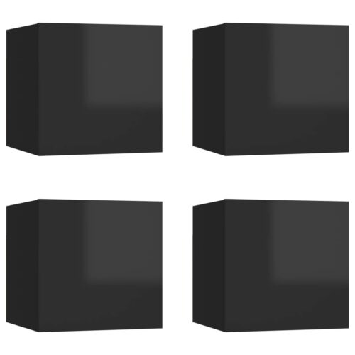Wall Mounted TV Cabinets 4pcs High Gloss Black 30.5x30x30cm
