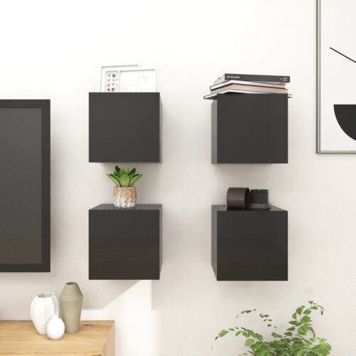 Wall Mounted TV Cabinets 4pcs High Gloss Black 30.5x30x30cm - Image 2