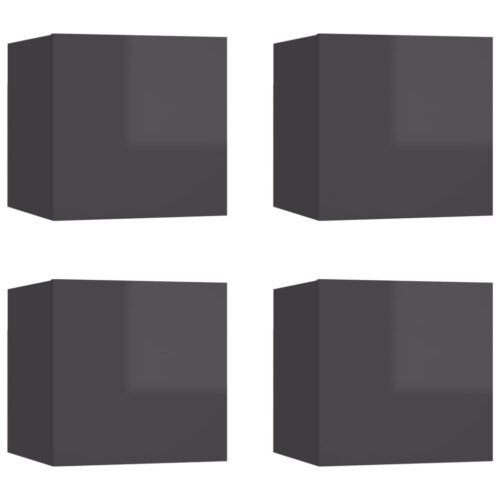 Wall Mounted TV Cabinets 4pcs High Gloss Grey 30.5x30x30cm
