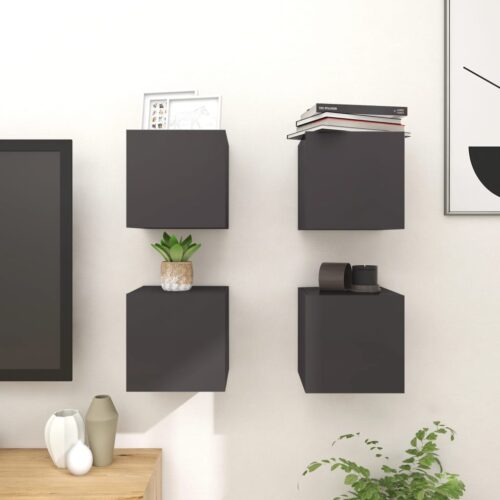 Wall Mounted TV Cabinets 4pcs High Gloss Grey 30.5x30x30cm - Image 2