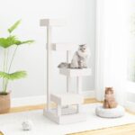 Cat Tree White 45.5x49x103cm Solid Pine Wood