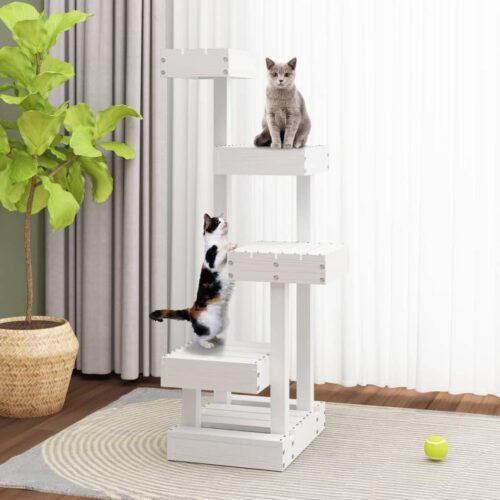 Cat Tree White 45.5x49x103cm Solid Pine Wood - Image 3