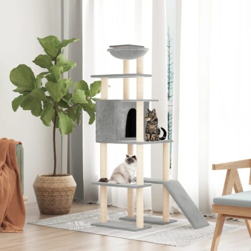 Cat Tree with Sisal Scratching Posts Light Grey 166cm