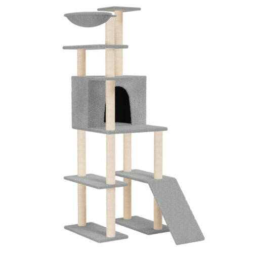 Cat Tree with Sisal Scratching Posts Light Grey 166cm - Image 2