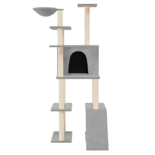 Cat Tree with Sisal Scratching Posts Light Grey 166cm - Image 3