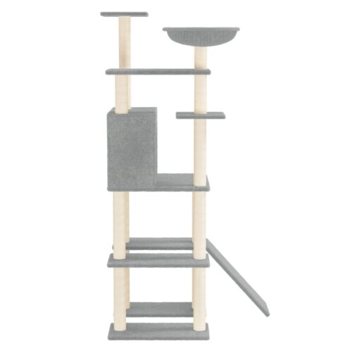 Cat Tree with Sisal Scratching Posts Light Grey 166cm - Image 4