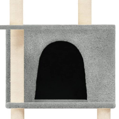 Cat Tree with Sisal Scratching Posts Light Grey 166cm - Image 6