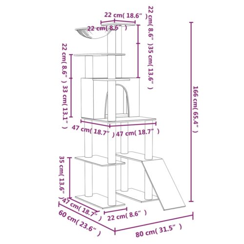 Cat Tree with Sisal Scratching Posts Light Grey 166cm - Image 7