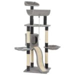 Cat Tree with Sisal Scratching Posts Grey 145cm