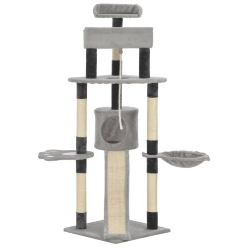 Cat Tree with Sisal Scratching Posts Grey 145cm - Image 2