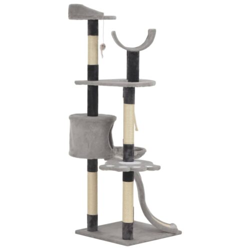 Cat Tree with Sisal Scratching Posts Grey 145cm - Image 3