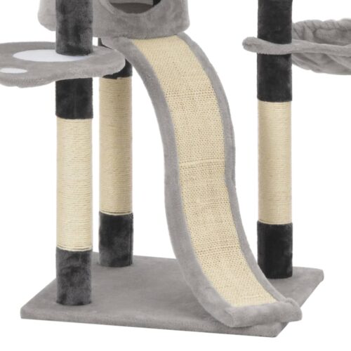 Cat Tree with Sisal Scratching Posts Grey 145cm - Image 5