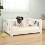 Dog Bed White 65.5x50.5x28cm Solid Pine Wood