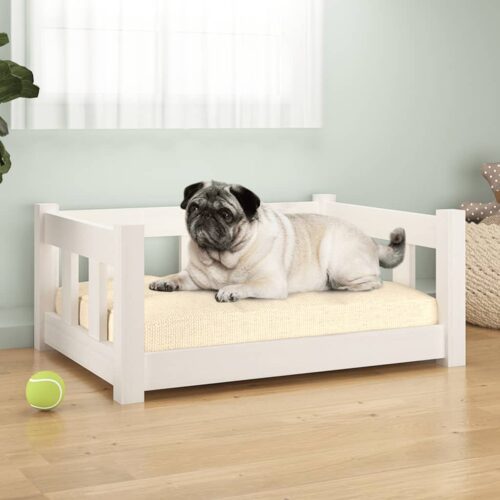 Dog Bed White 65.5x50.5x28cm Solid Pine Wood