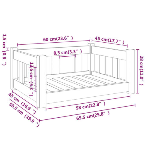Dog Bed White 65.5x50.5x28cm Solid Pine Wood - Image 7