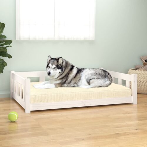 Dog Bed White 105.5x75.5x28cm Solid Pine Wood