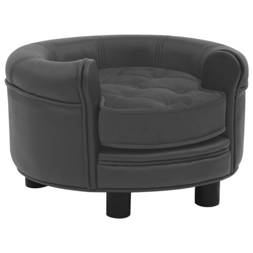 Dog Sofa Dark Grey 48x48x32cm Plush Faux Leather