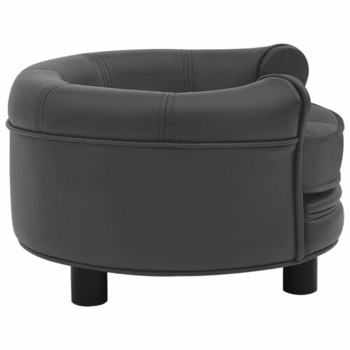 Dog Sofa Dark Grey 48x48x32cm Plush Faux Leather - Image 3