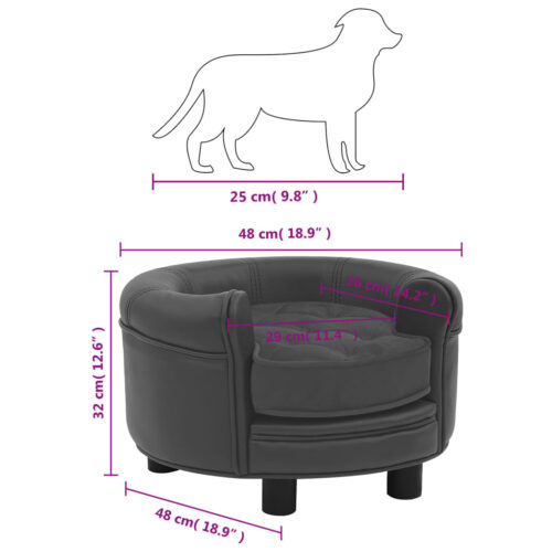 Dog Sofa Dark Grey 48x48x32cm Plush Faux Leather - Image 9