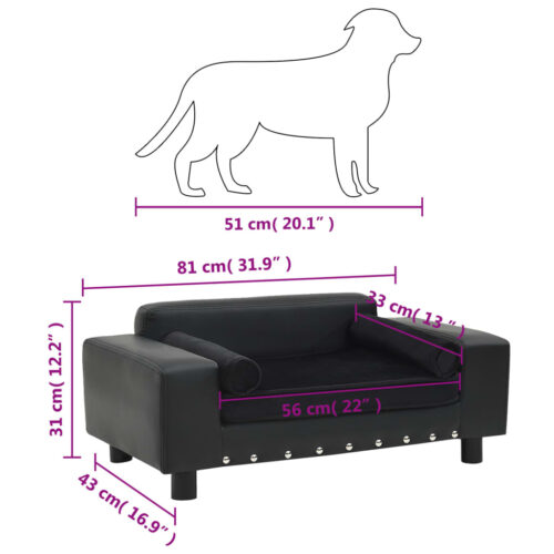 Dog Sofa Black 81x43x31cm Plush Faux Leather - Image 8