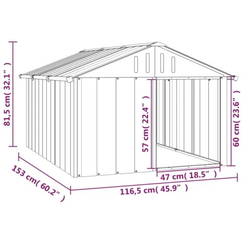 Dog House Grey 116.5x153x81.5cm Galvanised Steel - Image 5
