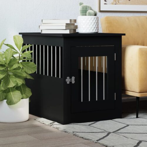 Dog Crate Furniture Black 55x75x65cm Engineered Wood