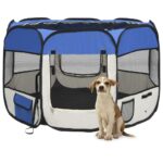 Foldable Dog Playpen with Carrying Bag Blue 90x90x58cm