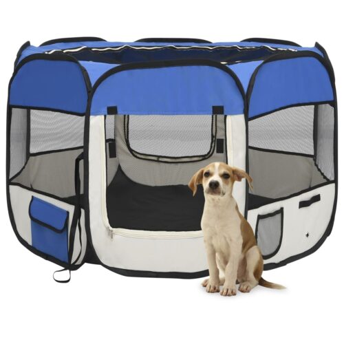 Foldable Dog Playpen with Carrying Bag Blue 90x90x58cm