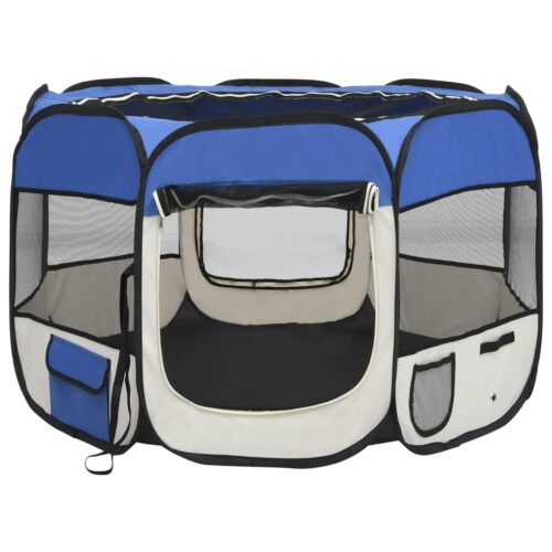 Foldable Dog Playpen with Carrying Bag Blue 90x90x58cm - Image 3