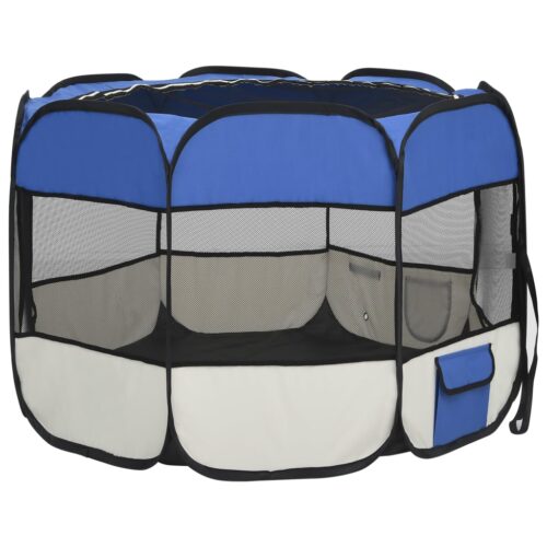 Foldable Dog Playpen with Carrying Bag Blue 90x90x58cm - Image 4