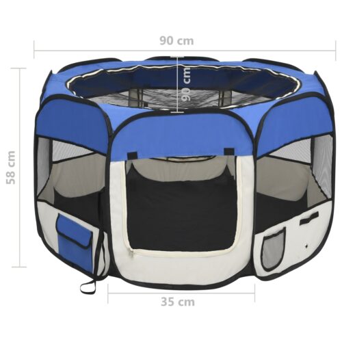 Foldable Dog Playpen with Carrying Bag Blue 90x90x58cm - Image 11