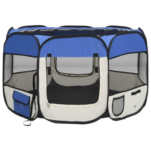Foldable Dog Playpen with Carrying Bag Blue 110x110x58cm - Image 2