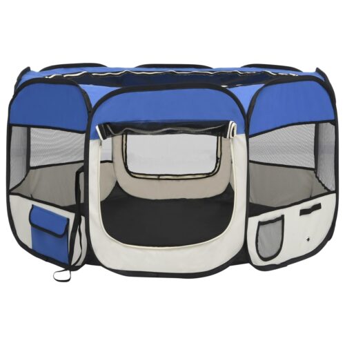 Foldable Dog Playpen with Carrying Bag Blue 110x110x58cm - Image 3