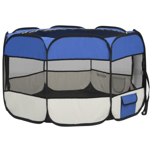 Foldable Dog Playpen with Carrying Bag Blue 110x110x58cm - Image 4