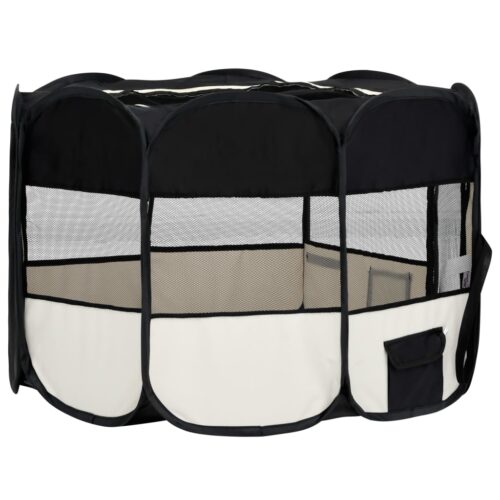 Foldable Dog Playpen with Carrying Bag Black 110x110x58cm - Image 4