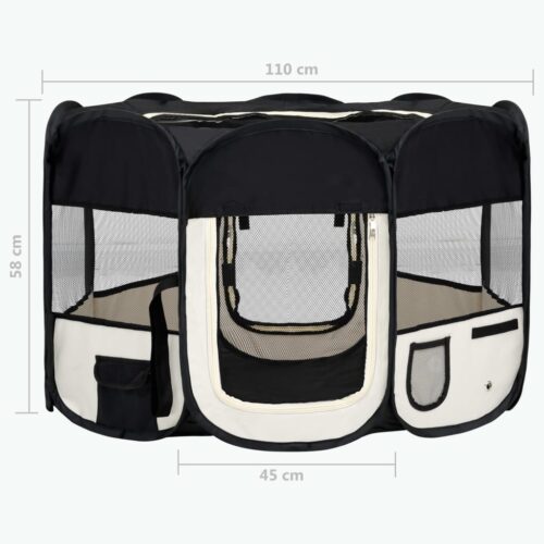 Foldable Dog Playpen with Carrying Bag Black 110x110x58cm - Image 11