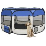 Foldable Dog Playpen with Carrying Bag Blue 125x125x61cm