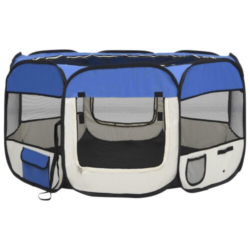 Foldable Dog Playpen with Carrying Bag Blue 125x125x61cm - Image 2