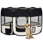 Foldable Dog Playpen with Carrying Bag Black 125x125x61cm