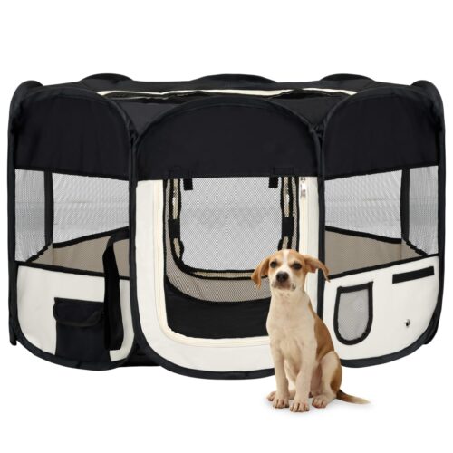 Foldable Dog Playpen with Carrying Bag Black 125x125x61cm
