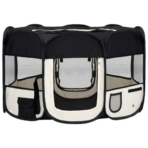 Foldable Dog Playpen with Carrying Bag Black 125x125x61cm - Image 2