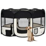 Foldable Dog Playpen with Carrying Bag Black 145x145x61cm