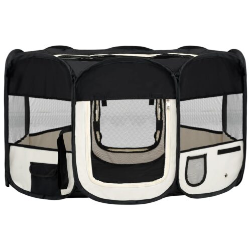 Foldable Dog Playpen with Carrying Bag Black 145x145x61cm - Image 2