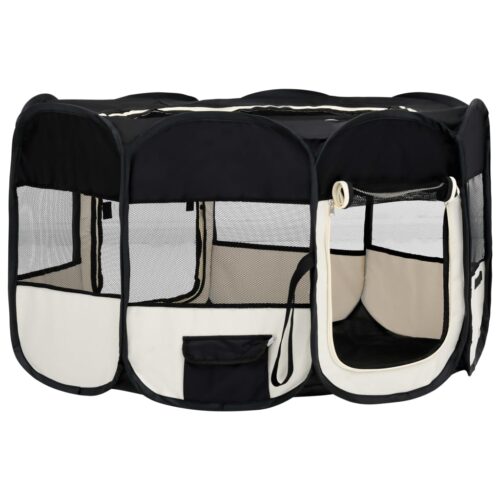 Foldable Dog Playpen with Carrying Bag Black 145x145x61cm - Image 3