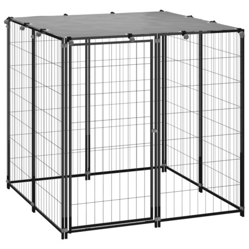 Dog Kennel Black 110x110x110cm Steel