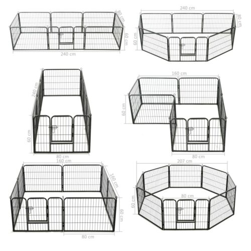 Dog Playpen 8 Panels Steel 80x60cm Black - Image 9