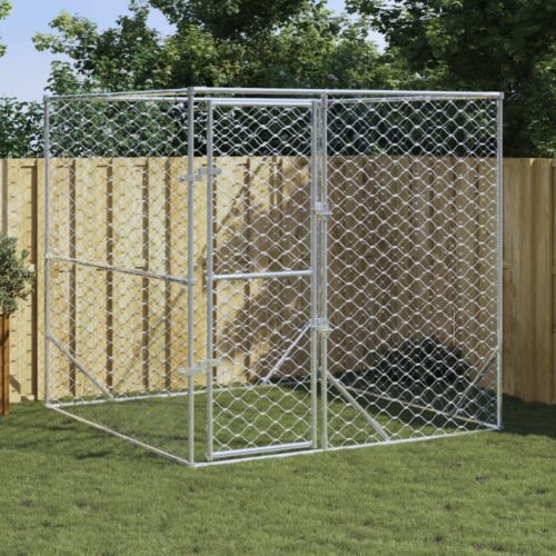 Outdoor Dog Kennel Silver 2x2x2mGalvanised Steel - Image 6