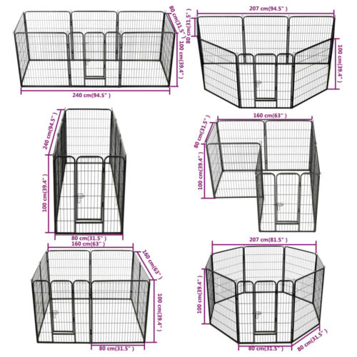 Dog Playpen 8 Panels Steel 80x100cm Black - Image 8