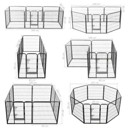 Dog Playpen 8 Panels Steel 80x80cm Black - Image 9